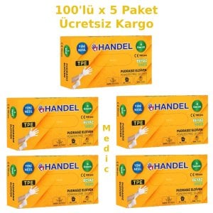 HANDEL Beyaz Pudrasız TPE Eldiven (Small) 100'lü x 5 Paket