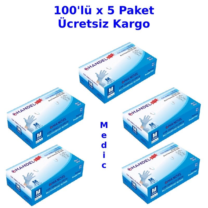 HANDEL Mavi Pudrasız TPE Eldiven (Medium) 100'lü x 5 Paket