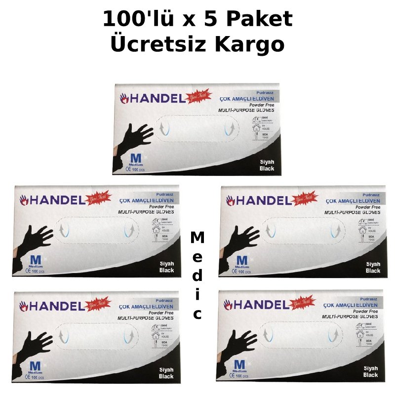 HANDEL Siyah Pudrasız TPE Eldiven (Medium) 100'lü x 5 Paket