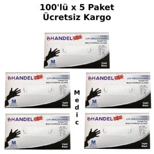 HANDEL Siyah Pudrasız TPE Eldiven (Medium) 100'lü x 5 Paket