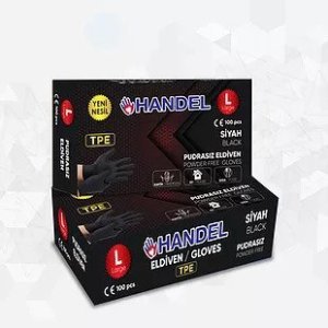 HANDEL Siyah Pudrasız TPE Eldiven (Large) 100'lü x 5 Paket