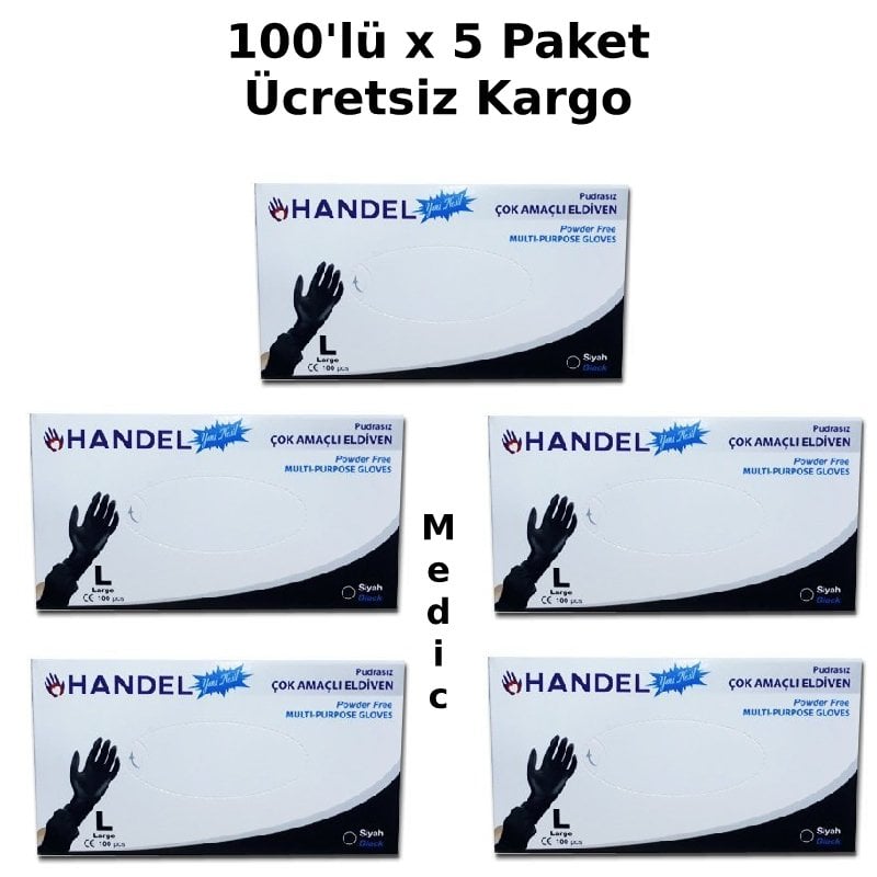 HANDEL Siyah Pudrasız TPE Eldiven (Large) 100'lü x 5 Paket
