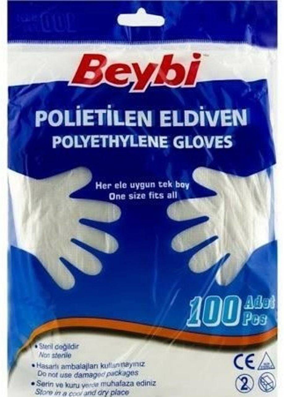 Beybi PET&Poşet Şeffaf Muayene Eldiveni 100'lü Paket