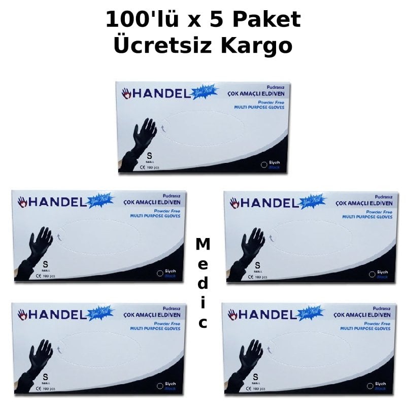 HANDEL Siyah Pudrasız TPE Eldiven (Small) 100'lü x 5 Paket