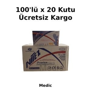 Nitex Mavi Pudrasız Nitril Muayene Eldiveni - 20 Paket - 1 Koli (Medium)