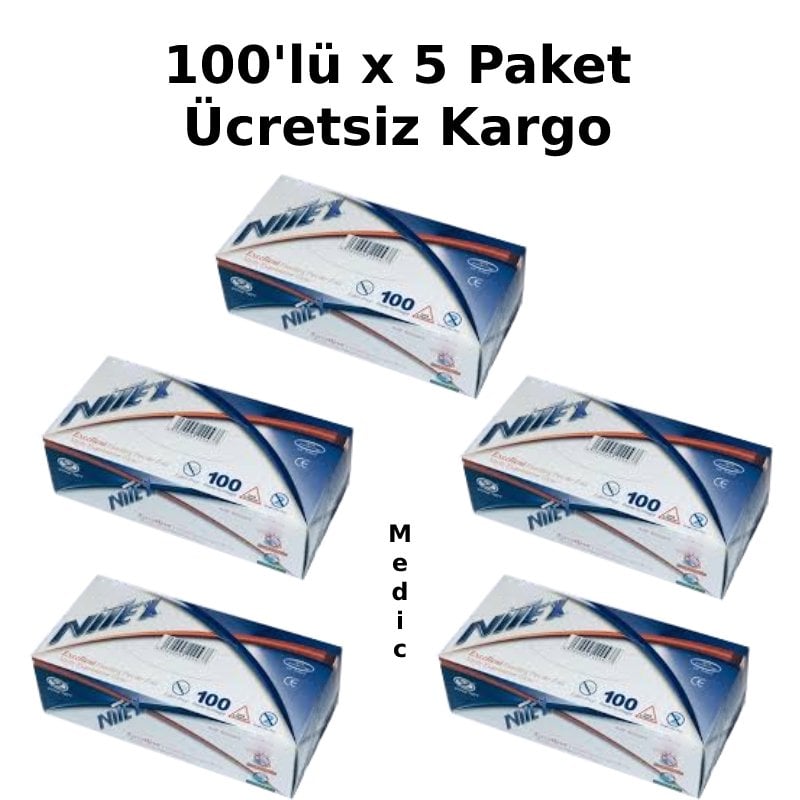 Nitex Mavi Pudrasız Nitril Muayene Eldiveni 100'lü x 5 Pk (Medium)