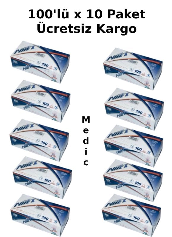 Nitex Mavi Pudrasız Nitril Muayene Eldiveni 100'lü x 10 Pk (Medium)