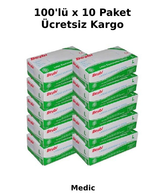 Beybi Pudralı Lateks Muayene Eldiveni (Large) 100'lü x 10 Paket