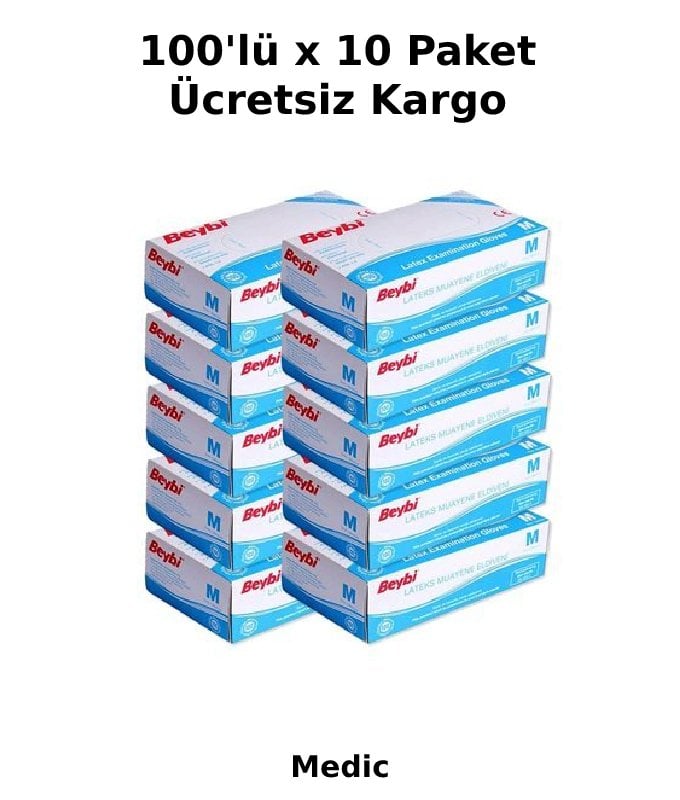 Beybi Pudralı Lateks Muayene Eldiveni (Medium) 100'lü x 10 Paket