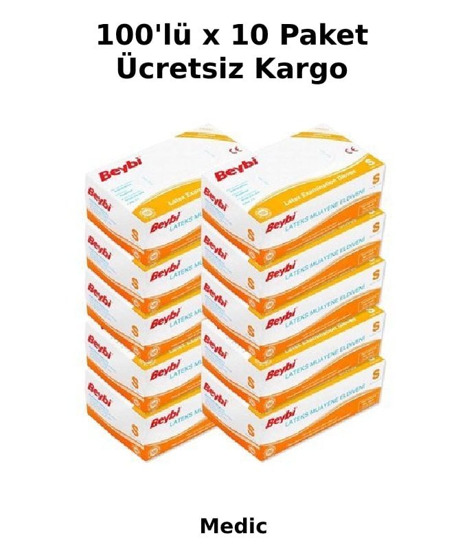 Beybi Pudralı Lateks Muayene Eldiveni (Small) 100'lü x 10 Paket