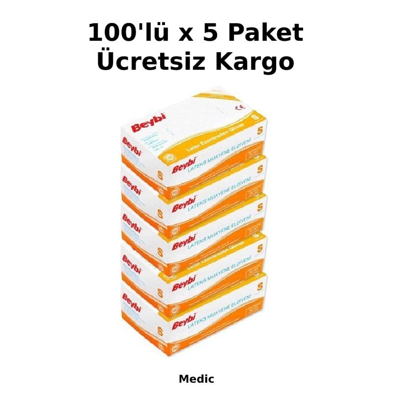 Beybi Pudralı Lateks Muayene Eldiveni (Small) 100'lü x 5 Paket