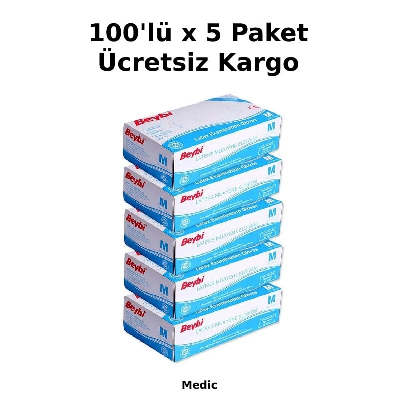 Beybi Pudralı Lateks Muayene Eldiveni (Medium) 100'lü x 5 Paket