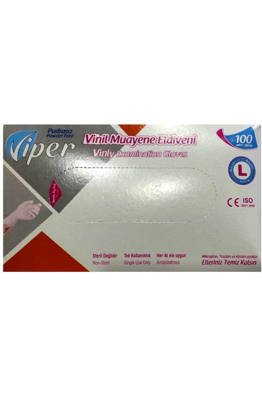 Viper Şeffaf Pudrasız Vinil Muayene Eldiveni 100'lü Paket (Large)