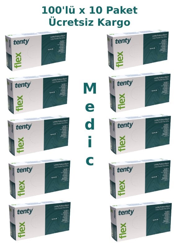 tenty flex Pudrasız Lateks Muayene Eldiveni (Medium) - 10 Paket