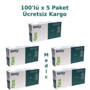 tenty flex Pudrasız Lateks Muayene Eldiveni (Large) - 5 Paket