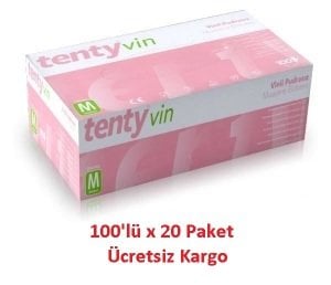 tenty Şeffaf Pudrasız Vinil Muayene Eldiveni (Medium) 100'lü x 20 Paket / Koli