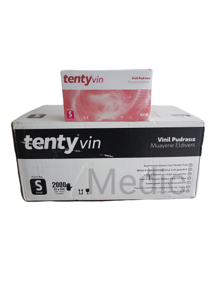 tenty Şeffaf Pudrasız Vinil Muayene Eldiveni (Small) 100'lü x 20 Paket - 1 Koli
