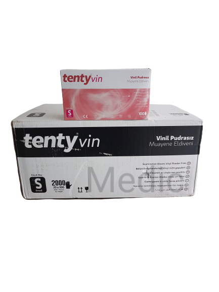 tenty Şeffaf Pudrasız Vinil Muayene Eldiveni (Small) 100'lü x 20 Paket - 1 Koli
