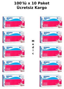 Dolphin Şeffaf Pudrasız Vinil Muayene Eldiveni 100'lü x 10 Paket (Medium)