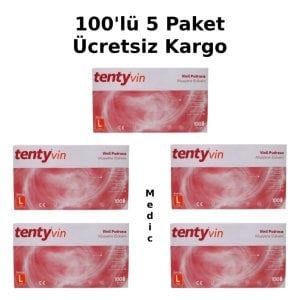 tenty Şeffaf Pudrasız Vinil Muayene Eldiveni (Large) 100'lü x 5 Paket