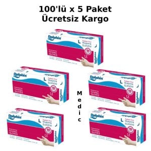 Dolphin Şeffaf Pudrasız Vinil Muayene Eldiveni 100'lü x 5 Paket (Large)