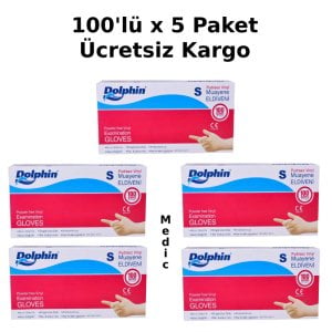 Dolphin Şeffaf Pudrasız Vinil Muayene Eldiveni 100'lü x 5 Paket (Small)
