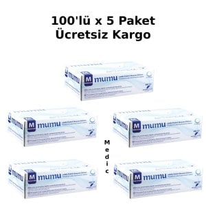 mumu Lateks Pudralı  Muayene Eldiveni 100'lü x 5 Paket (Medium)