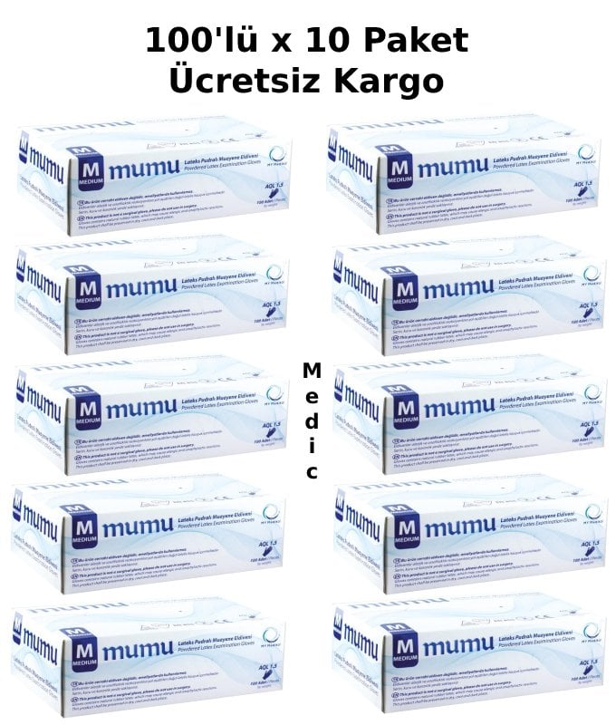 mumu Lateks Pudralı  Muayene Eldiveni 100'lü x 10 Paket (Medium)