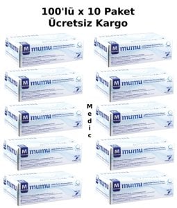 mumu Lateks Pudralı  Muayene Eldiveni 100'lü x 10 Paket (Medium)
