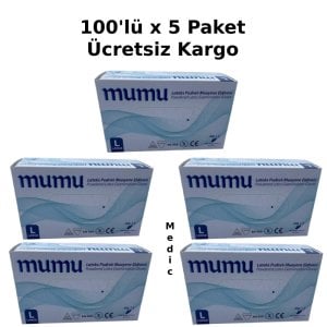 mumu Lateks Pudralı  Muayene Eldiveni 100'lü x 5 Paket (Large)