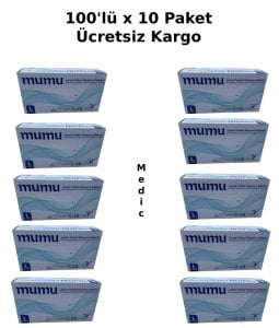 mumu Lateks Pudralı  Muayene Eldiveni 100'lü x 10 Paket (Large)