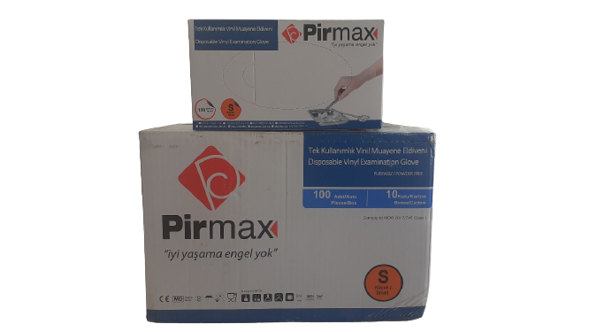 Pirmax Vinil Muayene Eldiveni Pudrasız 100'lü x 10 Paket - 1 Koli (Small-Küçük)