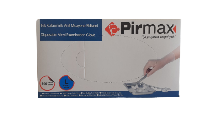 Pirmax Vinil Muayene Eldiveni Pudrasız 100'lü Paket (Large-Büyük)