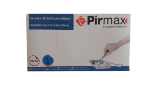 Pirmax Vinil Muayene Eldiveni Pudrasız 100'lü Paket (Large-Büyük)