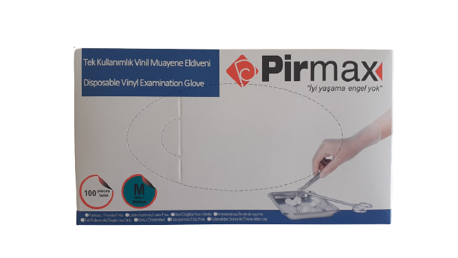 Pirmax Vinil Muayene Eldiveni Pudrasız 100'lü Paket (Medium-Orta)