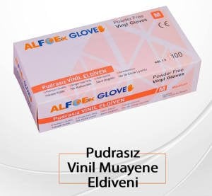 ALFOEx Şeffaf Pudrasız Vinil Muayene Eldiveni 100'lü Paket (S-M-L-XL)