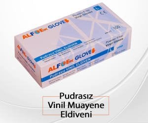 ALFOEx Şeffaf Pudrasız Vinil Muayene Eldiveni 100'lü Paket (S-M-L-XL)