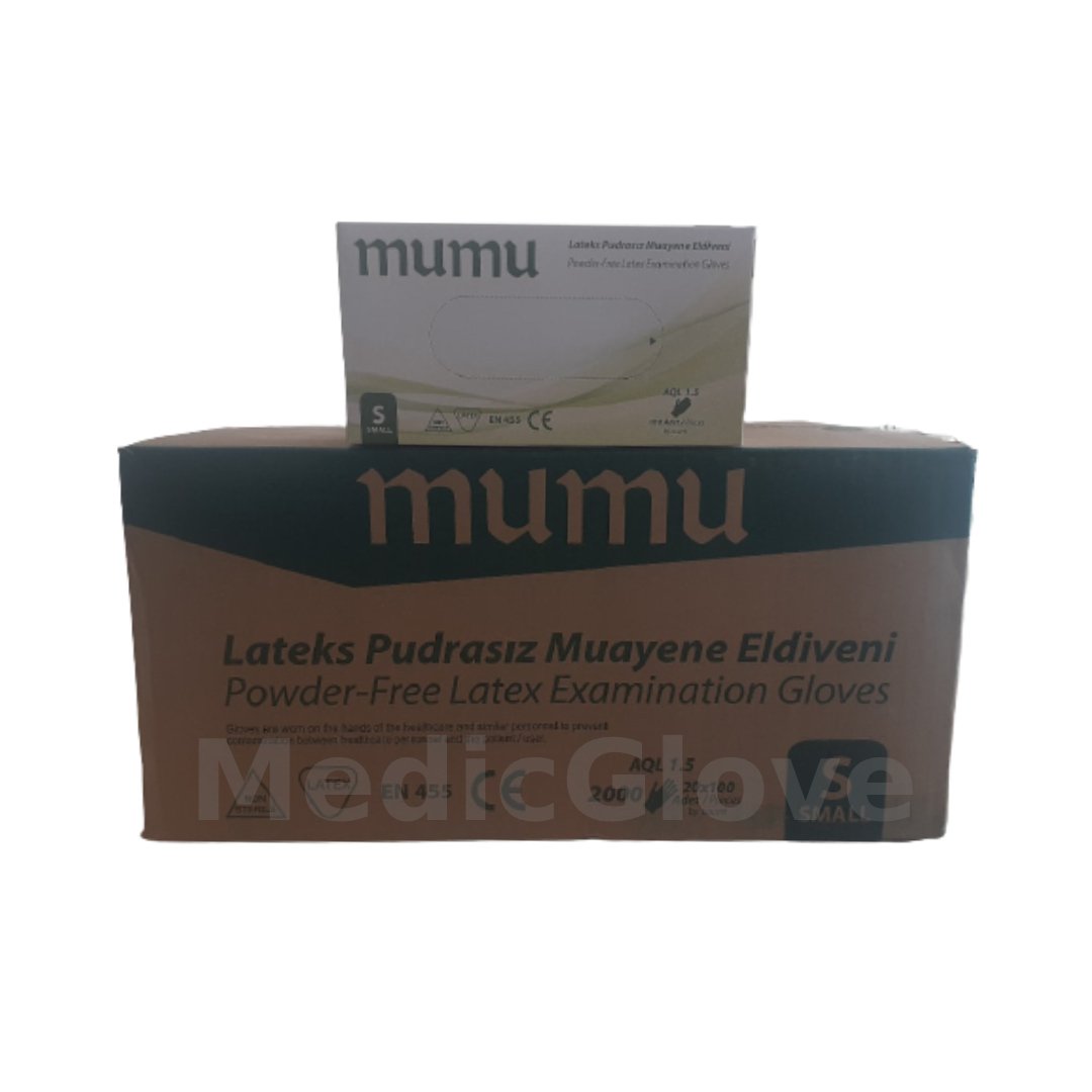 mumu Pudrasız Lateks Eldiven (Small) 100'lü x 20 Paket - 1 Koli