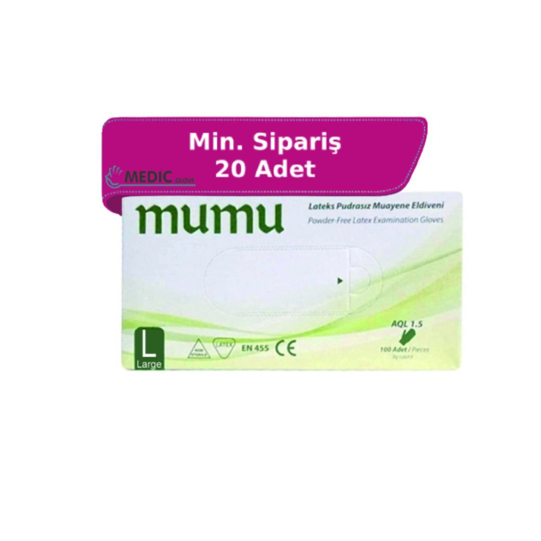 mumu Lateks Pudrasız  Muayene Eldiveni 100'lü (Large)