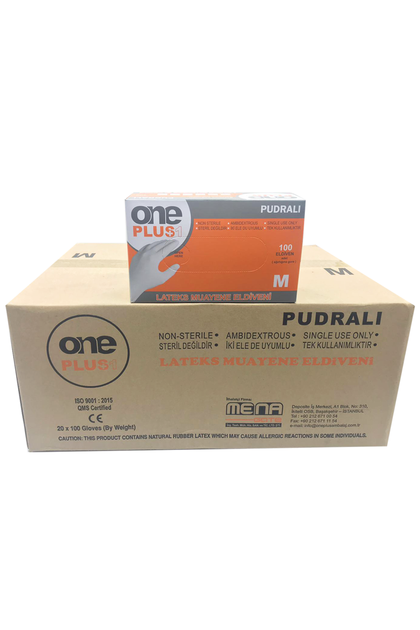OnePlus Lateks Pudralı Muayene Eldiveni (Medium) 100'lü x 20 Paket - Koli