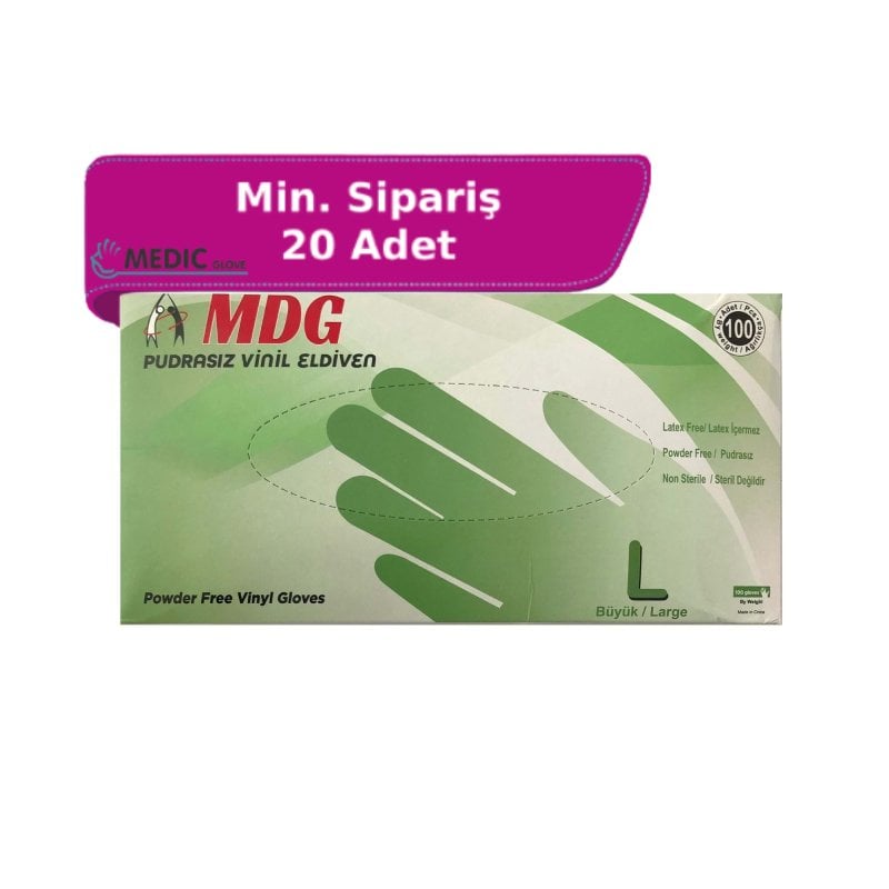 MDG Şeffaf Pudrasız Vinil Muayene Eldiveni (Large) 100'lü Paket