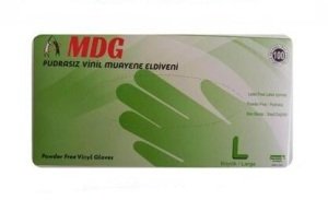 MDG Şeffaf Pudrasız Vinil Muayene Eldiveni 100'lü x 20 Paket - 1 Koli (Large-Büyük)