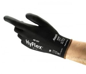 Ansell- HYFLEX 48-101 Siyah-Gri Tam Kaplı Sensilite Poliüretan Kaplı Hassas İş Eldiveni (Çift-8)