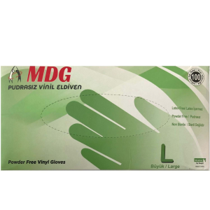 MDG Şeffaf Pudrasız Vinil Muayene Eldiveni 100'lü x 20 Paket - 1 Koli (Large-Büyük)