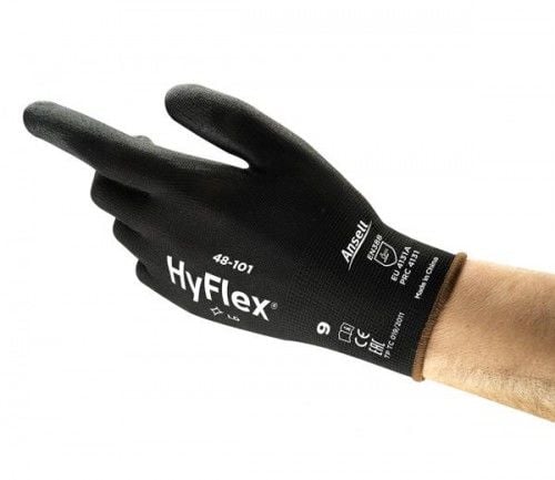 Ansell- HYFLEX 48-101 Siyah-Gri Tam Kaplı Sensilite Poliüretan Kaplı Hassas İş Eldiveni (Çift-10)