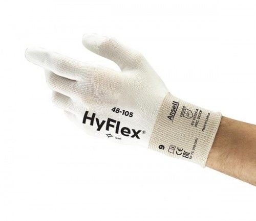 Ansell- HYFLEX 48-105 Beyaz Parmak Uçları Kaplı Sensilite Poliüretan Kaplı Hassas İş Eldiveni (Çift-9)