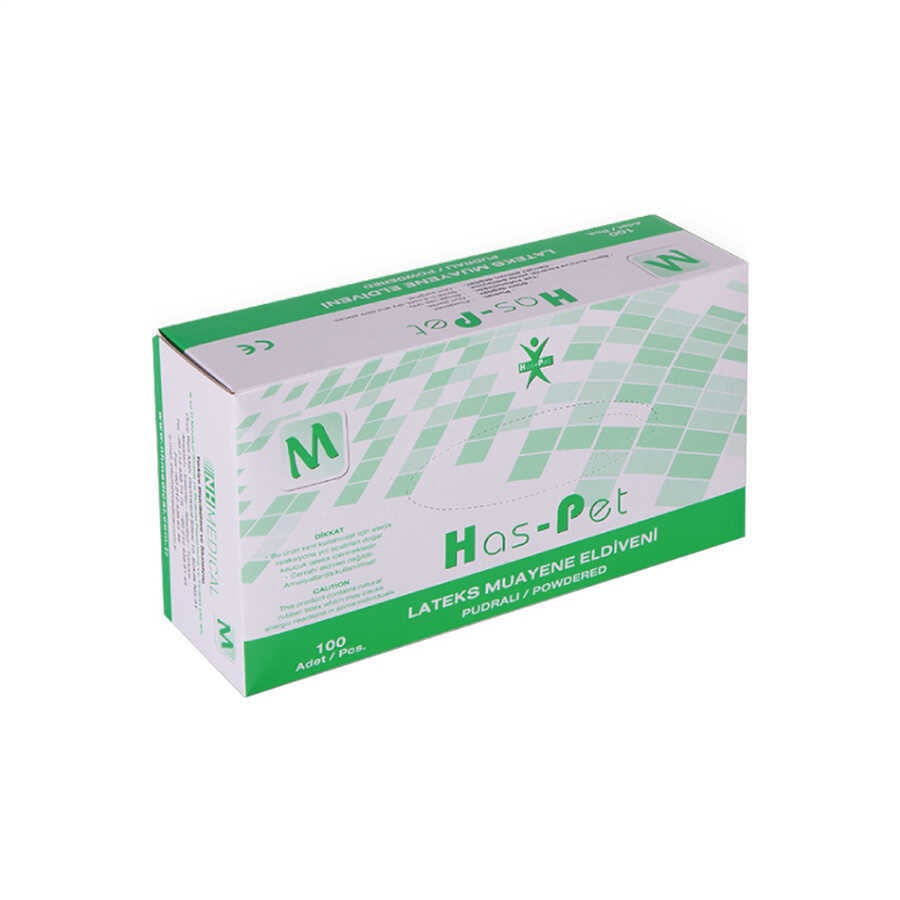 Has-Pet Pudralı Lateks Muayene Eldiveni (Medium) 100'lü x 20 Paket-1 Koli