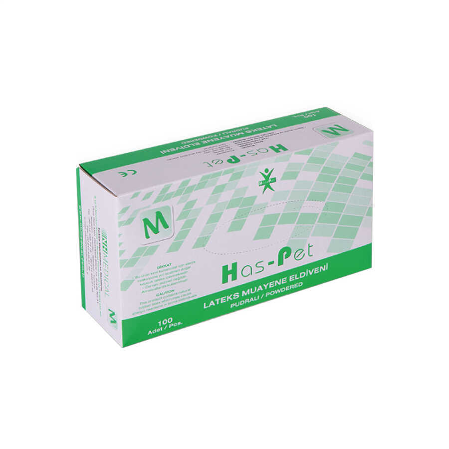 Has-Pet Pudralı Lateks Muayene Eldiveni (Medium) 100'lü x 20 Paket-1 Koli