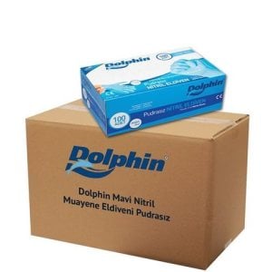 Dolphin Mavi Pudrasız Nitril Muayene Eldiveni (Large) 100'lü x 20 Pk-1 Koli