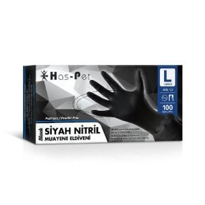 Has-Pet Siyah Pudrasız Nitril Muayene Eldiveni (Large) 100'lü 20 Paket / Koli